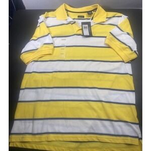 Men's Izod Yellow White Blue Striped Button-Up Short‎ Sleeve Polo Size XL